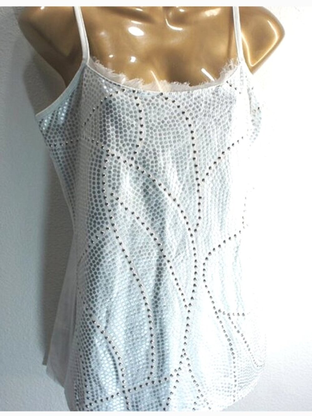 White House Black Market Silver Dot /Sliver Sequin Tank Top Cami size M